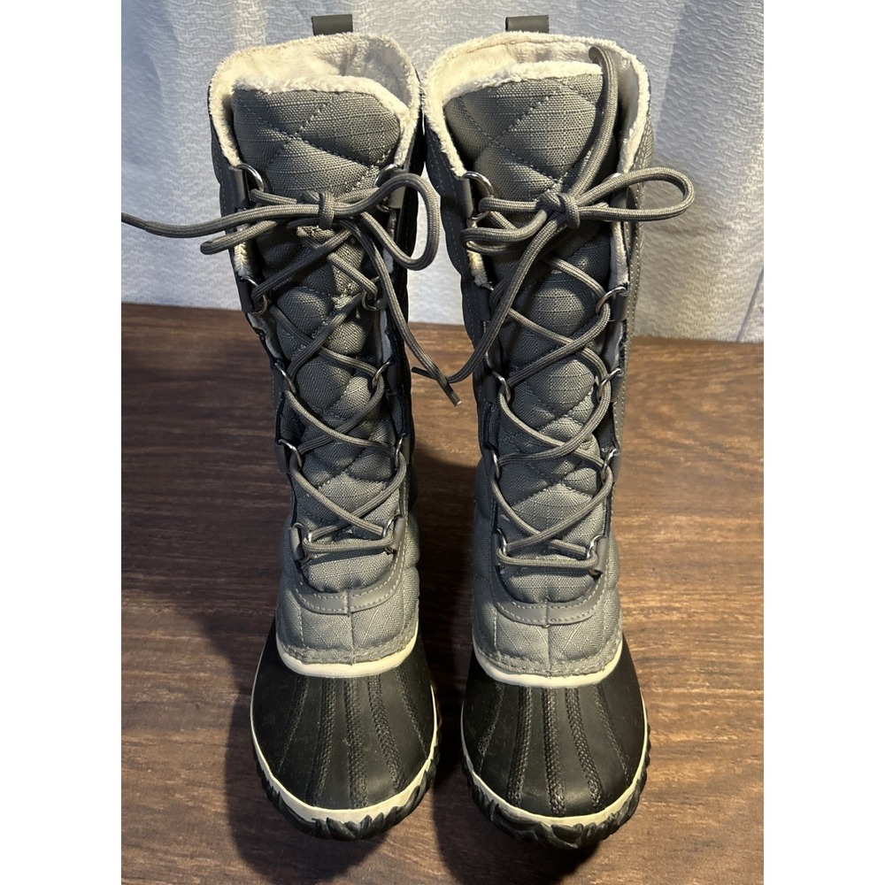 SOREL Womens Size 8 Out N About Tall Snow Boot Grey Lace-Up Quilted Lined Boots - Picture 3 of 7